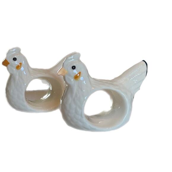 Vtg White Ceramic Rooster Chicken Napkin Rings Holder Set of 4 Farmhouse Decor - Picture 4 of 5
